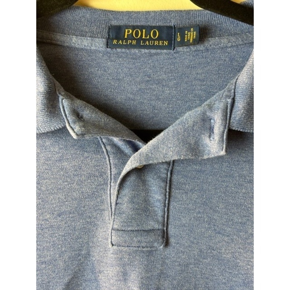 Mens L Polo Ralph Lauren Polo Shirt Blue Logo Slit Hem Short Sleeve Outdoor - Picture 3 of 10